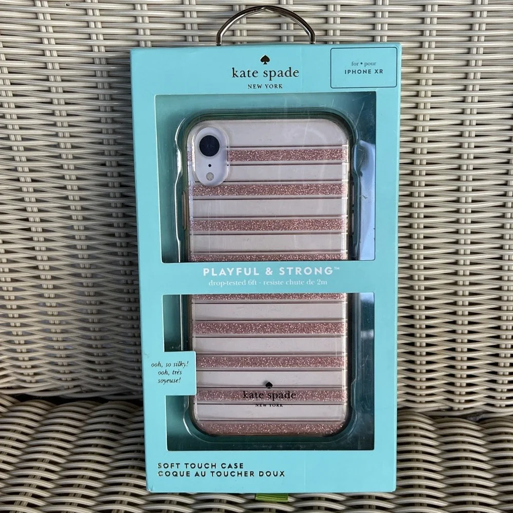 Kate Spade New York Phone Case iPhone XR NIB Clear Rose Gold Stripe